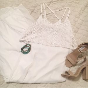 NWOT White Lace Maxi Dress Criss Cross Detail